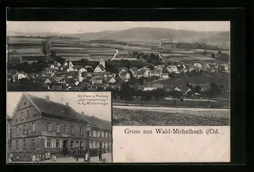 AK Wald-Michelbach i./Od., Gasthaus Pension zur Starkenburg, Gesamtansicht aus der Vogelschau