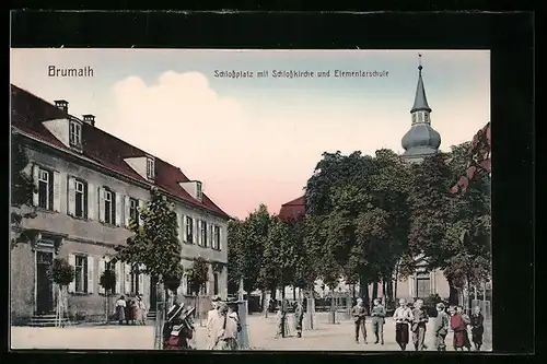 AK Brumath, Schlossplatz mit Schlosskirche und Elementarschule