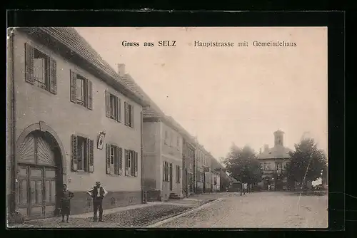 AK Selz, Hauptstrasse mit Gemeindehaus