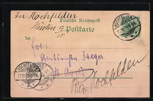 Lithographie Saargemünd, Postamt und Neubrückenstrasse, Teilansicht mit Brücke