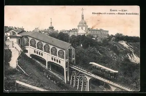 AK Kiew, Bergbahn an der Station, Montée Mikhailowski
