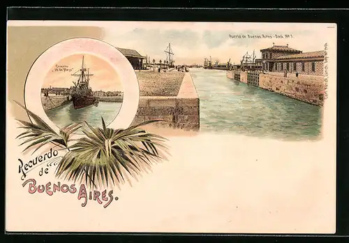 Lithographie Buenos Aires, Puerto - Dock No. 1, Crucero 25 de Mayo