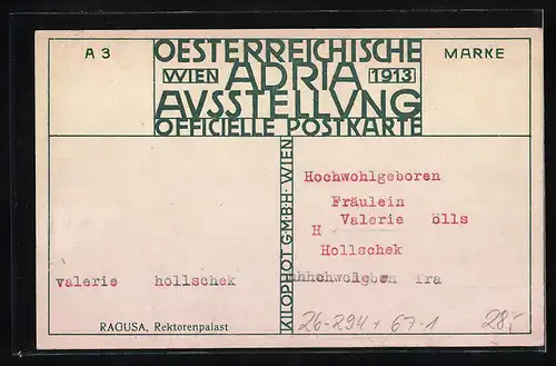 Künstler-AK H. Kalmsteiner: Wien, Österreichische Adria Ausstellung 1913, Ragusa Rektorenpalast