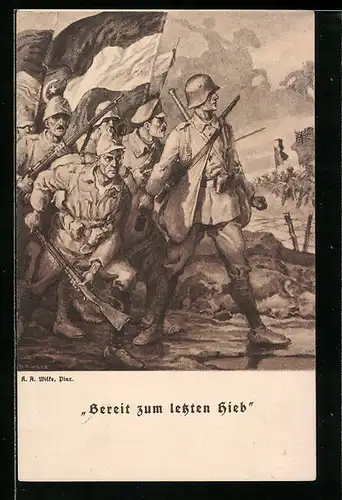 Künstler-AK Karl Alex Wilke: Bereit zum letzten Hieb, Soldaten