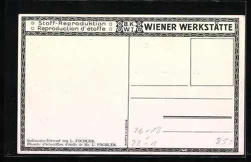 Künstler-AK Wiener Werkstätte Nr.: Stoffmuster-Entwurf von L. Fochler, Neujahrsgruss in hebräischer Schrift