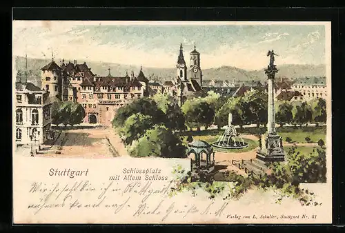 AK Stuttgart, Schlossplatz mit Altem Schloss