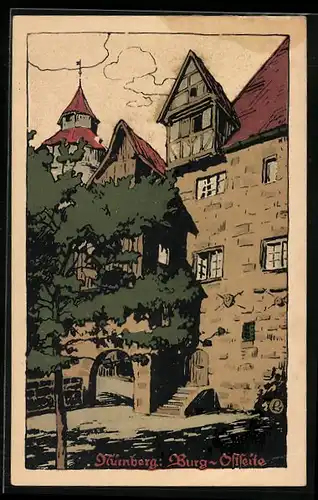 Steindruck-AK Nürnberg, Burg von der Ostseite