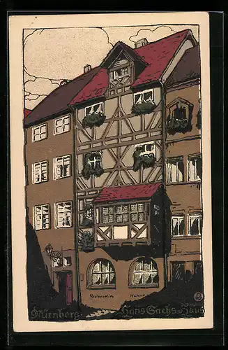 Steindruck-AK Nürnberg, Blick zum Hans-Sachs-Haus