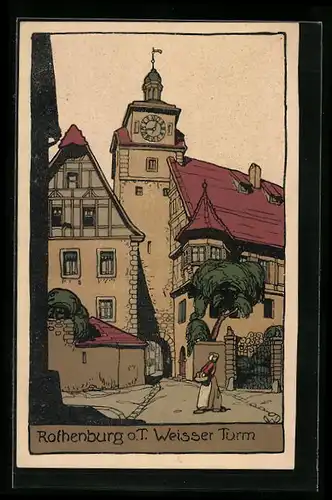 Steindruck-AK Rothenburg o. T., Weisser Turm