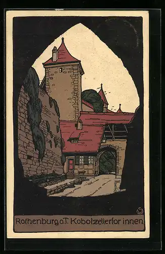 Steindruck-AK Rothenburg, Kobolzellertor von innen