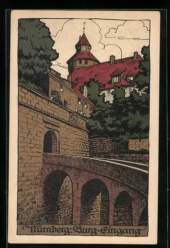 Steindruck-AK Nürnberg, Eingang der Burg