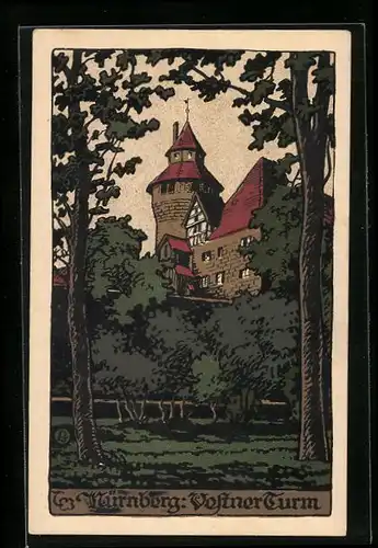 Steindruck-AK Nürnberg, Vestner Turm