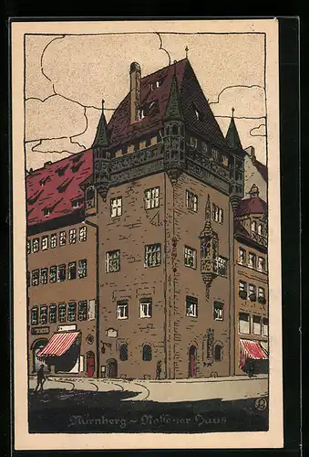 Steindruck-AK Nürnberg, Sicht auf das Nassauer-Haus