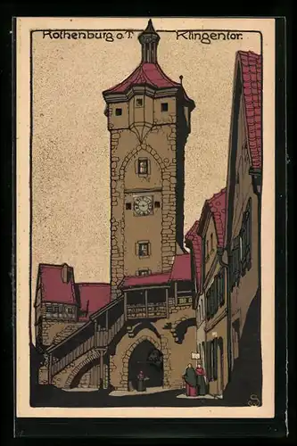 Steindruck-AK Rothenburg o. T., Am Klingentor