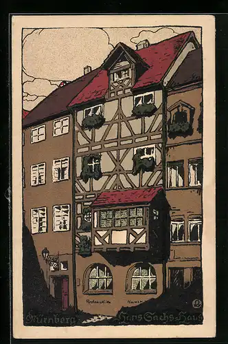 Steindruck-AK Nürnberg, Hans Sachs Haus