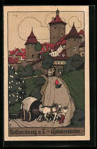 Steindruck-AK Rothenburg o. T., Am Kobolzellertor