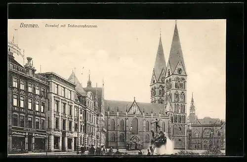 AK Bremen, Domshof mit Teichmannsbrunnen