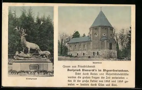 AK Friedrichsruh, Mausoleum und Hirschgruppe Figur