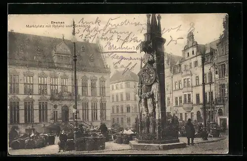 AK Bremen, Marktplatz mit Roland und Schütting