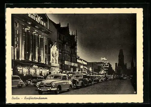 AK Berlin-Charlottenburg, Kurfürstendamm am Abend, mit Hotel am Zoo