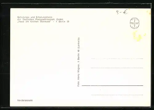 AK Berlin-Wannsee, Haus am Kleinen Wannsee der Postgewerkschaft, Vorderansicht