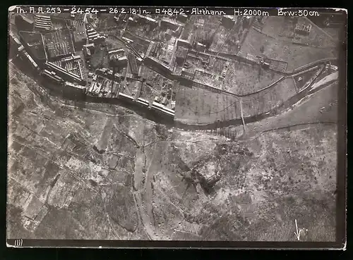 Fotografie Ansicht Altthann - Vieux-Thann, Flugzeug-Aufklärungsfoto der französischen Stellungen aus 2000m Höhe, 1.WK