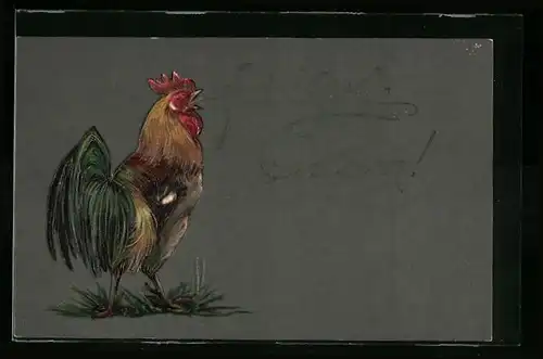 Präge-AK Krähender Hahn, Fröhliche Ostern