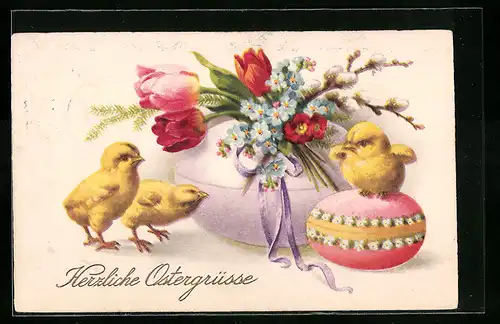 AK Osterküken neben Osterei