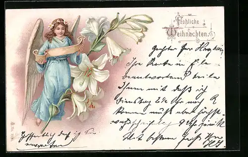 AK Weihnachtsengel mit weissen Lilien
