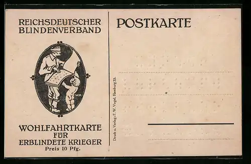 AK Reichsdeutscher Blindenverband, Blinder mit einem Buch