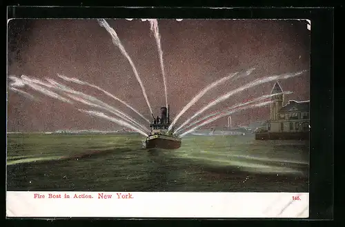 AK New York, NY, Fire Boat in Action, Feuerwehr
