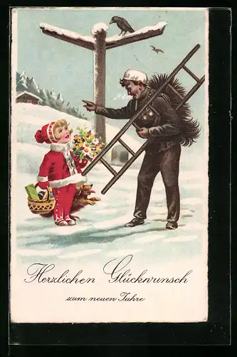 AK Schornsteinfeger trifft an einer Kreuzung auf ein junges Mädchen