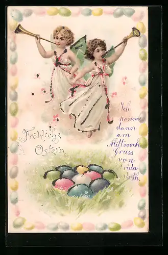 AK Osterengel mit Fanfaren zum Feste