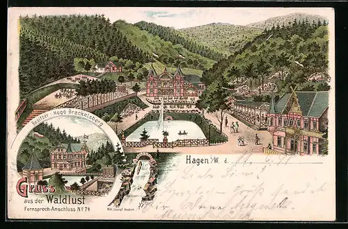 Lithographie Hagen i. W., Blick in die Waldlust