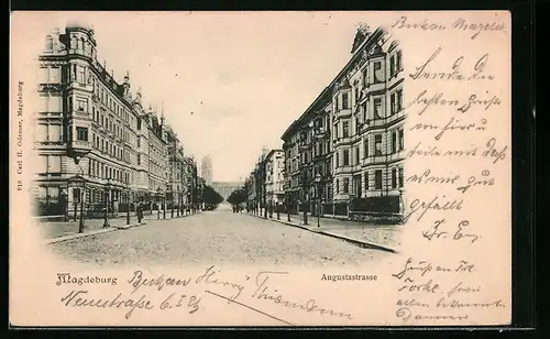 AK Magdeburg, Augustastrasse mit Gebäudeansicht