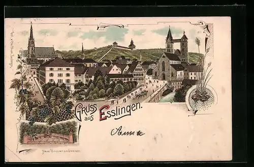 Lithographie Esslingen, Neuer Brunnen am Seminar