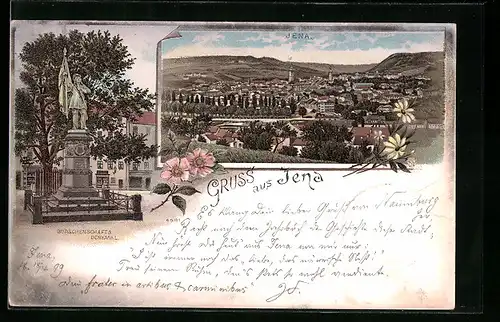 Lithographie Jena, Burschenschafts-Denkmal, Totalansicht