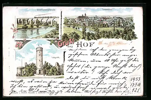 Lithographie Hof, Unterkotzauerbrücke, Labyrinth, Totalansicht