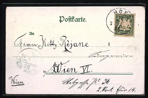 Lithographie Hof, Unterkotzauerbrücke, Labyrinth, Totalansicht