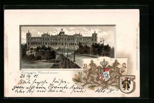 Passepartout-Lithographie München, Maximilianeum, Wappen