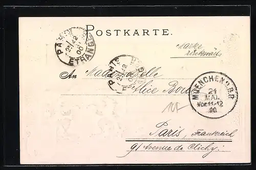 Passepartout-Lithographie München, Sendlingerthor, Wappen und Münchner Kindl