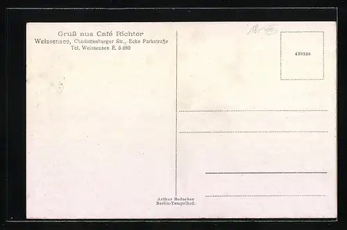AK Berlin-Weissensee, Cafe Richter in der Charlottenburger Strasse, Ecke Parkstrasse, Innen