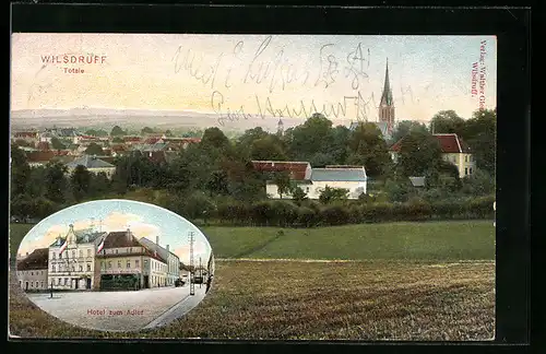 AK Wilsdruff, Hotel zum Adler, Ortsansicht