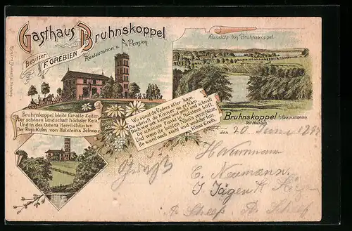 Lithographie Gremsmühlen, Gasthaus Bruhnskoppel