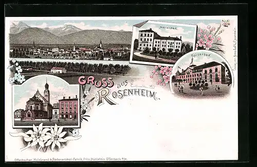 Lithographie Rosenheim, Ansicht Marienbad und Kaiserbad, Edelweiss