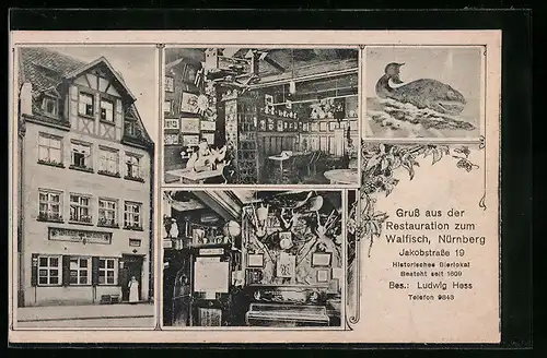 AK Nürnberg, Restauration zum Walfisch, Bes.: Ludwig Hess, Jakobstrasse 19