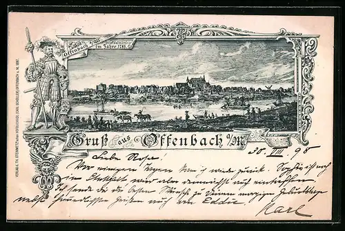 Lithographie Offenbach a. M., Ortsansicht im Jahr 1783
