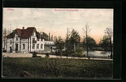 AK Zittau, Partie am Burgteich-Restaurant