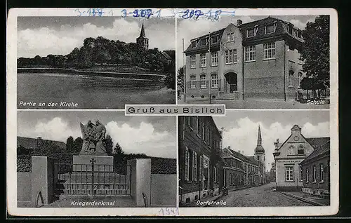 AK Bislich, Dorfstrasse, Schule, Partie an der Kirche