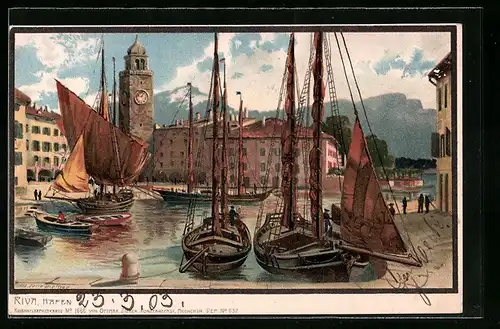 Künstler-AK Zeno Diemer: Riva, Hafen